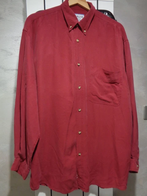 Camicia a bordo vintage design PALIO 100% seta bottoni manica lunga taglia M