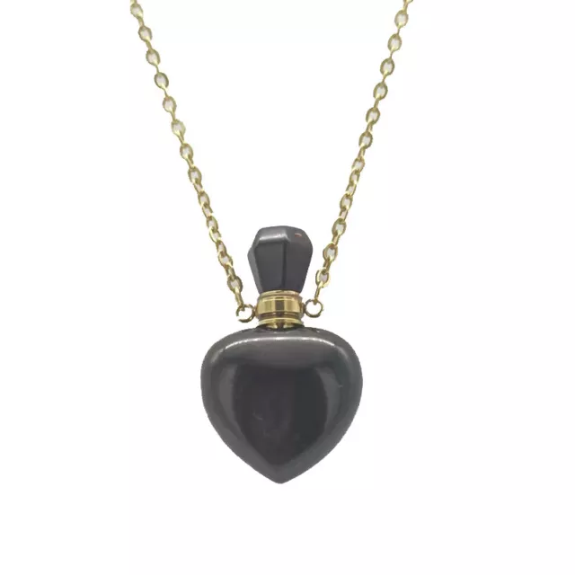 Natural Black Obsidian Quartz Crystal Heart Healing Pendant Necklace Gemstone