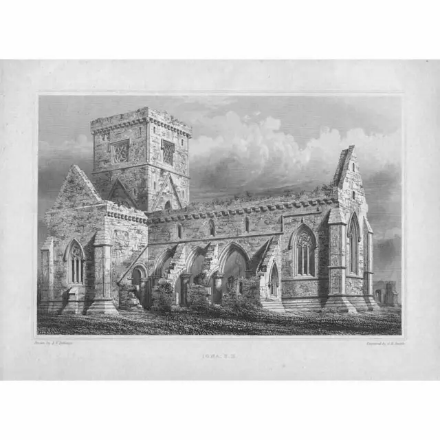 Iona Kathedrale, Südostansicht - antiker Druck c1848