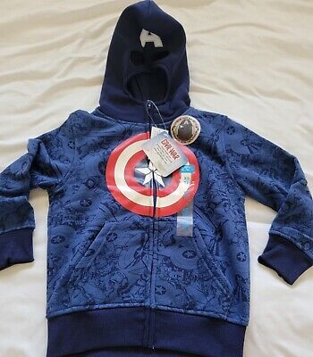 New The Childrens Place Boys  Captain America Civil War Zipped Hoodie Mask Sz XS