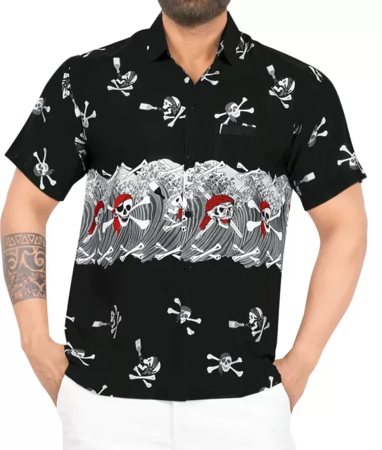 LA LEELA Men's Hawaiian Short Sleeve Button Down Shirts XXL Crossbones, Black