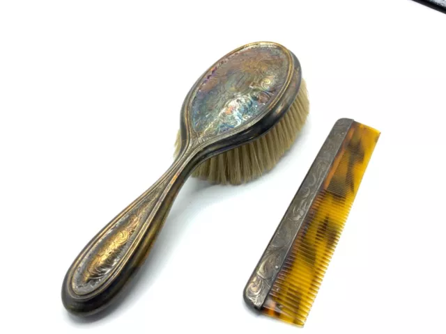925 Sterling Silver Brush And Comb Set R.W. And Sons Wallace Antique 2 Piece