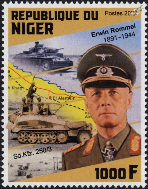 WWII BATTLE OF EL ALAMEIN Map/ERWIN ROMMEL/Tank/Sd.Kfz.250/3 Stamp ...