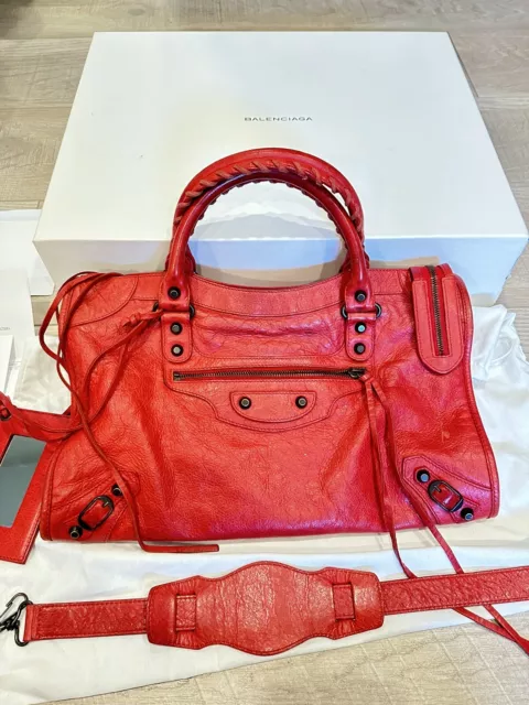 Balenciaga Authentic Classic City Red Shoulder Bag With Receipt