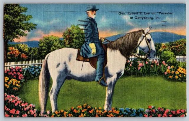 Gettysburg, PA - Gen. Robert E. Lee & Horse on Traveler - Vintage Postcard