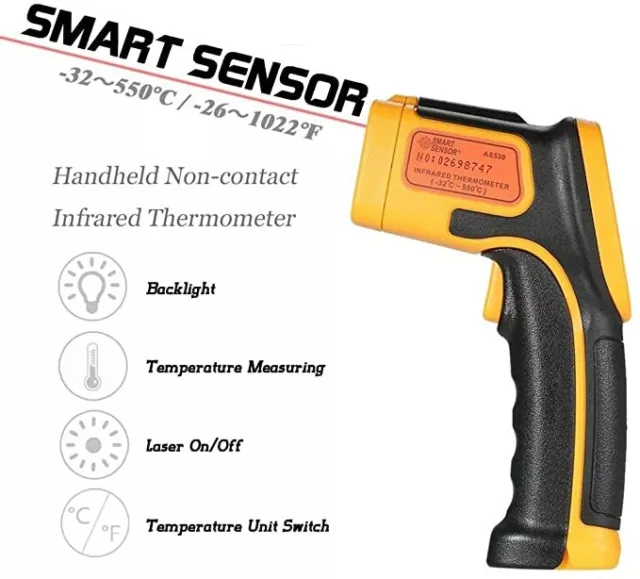 Termometro infrarossi AS 530 infrarossi -32 ~ 550 C - (-26 ~ 1022 F) LCD Display