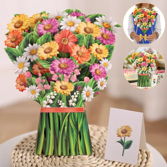 3D Flower Paper Carved Pop-Up Greeting Cards Mother's Day Wedding Birthday Gift
