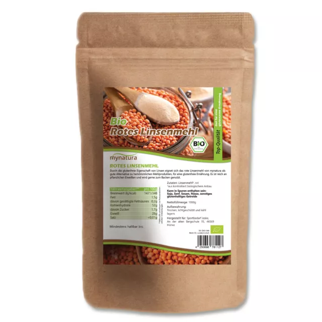 Farina di lenticchie Mynatura Bio - rossa - 1 kg farina di lenticchie alimentazione vegana varietà di farina