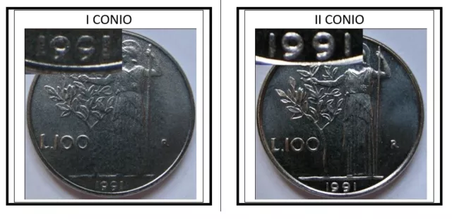 VARIANTE Lire 100 1991 FDC 1°Conio (Data 99 aperti) e/o 2°Conio (Data 99 chiusi)