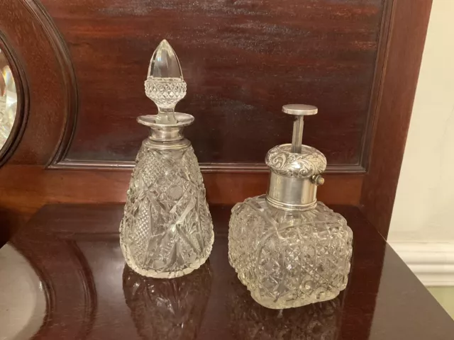 Solid Silver and Cut Glass Antique Perfume Bottles Hallmarked
