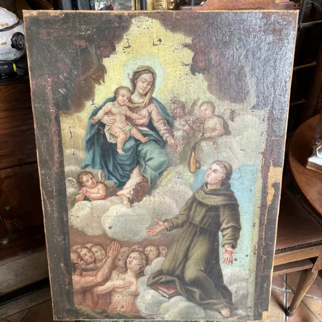 Dipinto Sacro Madonna Con Bambino  Olio Su Tela 700🚨🚨🚨🚨🚨