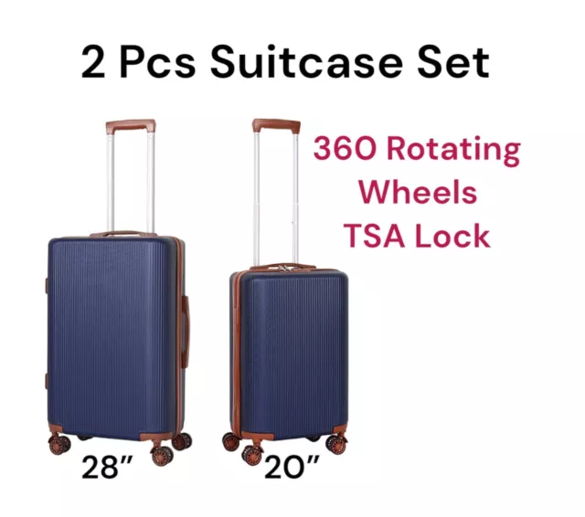 New 2Pcs Set Luggage Lightweight Rolling Hardside Travel Suitcase with TSA Lock