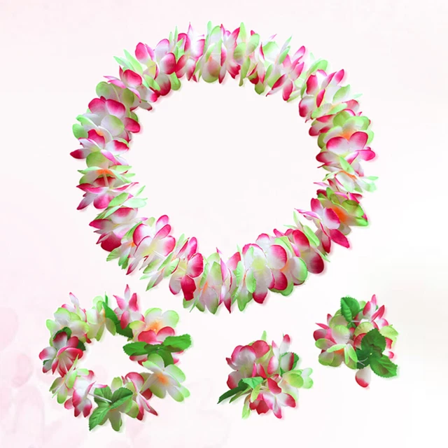 4 Pcs Station Balnéaire Bandeau Plage D'été Colliers Leis Hawaïens Fleurs