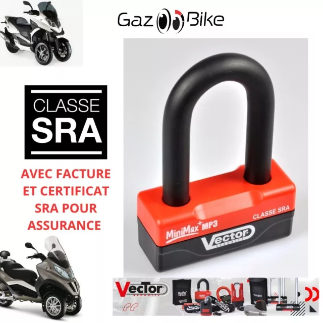 VECTOR MiniMax+ Antivol SRA moto scooter bloc disque U câble sécurité