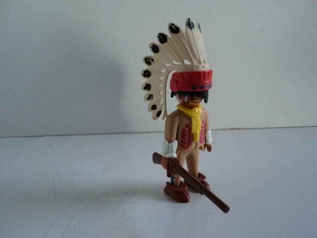 PLAYMOBIL vintage chef indien avec coiffe plumes carabine set 3395 de 1989 #2