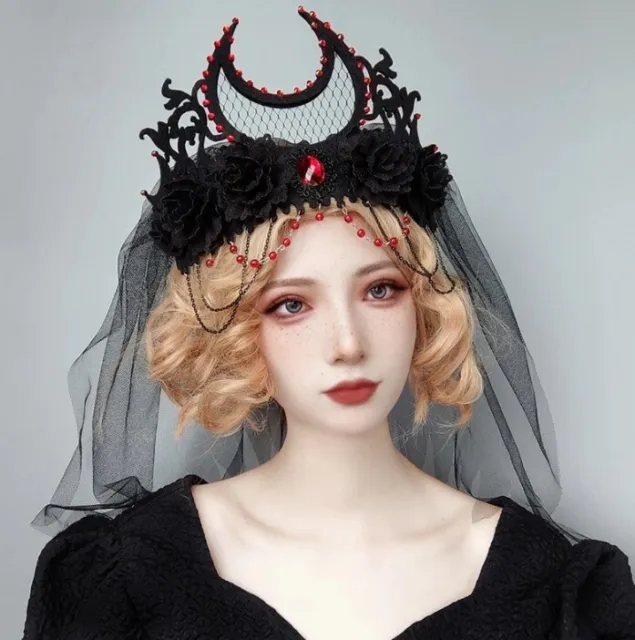 Tiara - Queen - Black/Red - Roses - Moon - Costume Accessories - Adult Teen