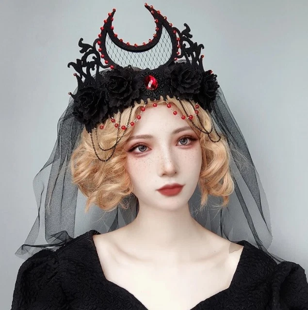 Tiara - Queen - Black/Red - Roses - Moon - Costume Accessories - Adult Teen