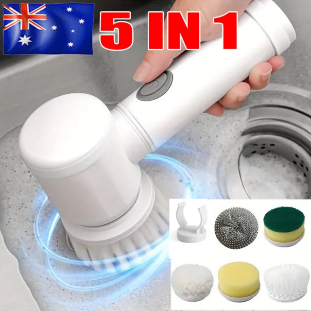 Electric Spin Scrubber Turbo Scrub Cordless Handheld Cleaning Brush with 5 Heads