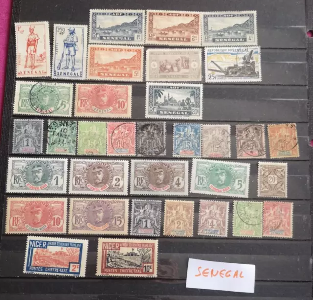 TIMBRE SÉNÉGAL et NIGER COLONIES FRANÇAISES lot de 34 timbres oblitéré neuf