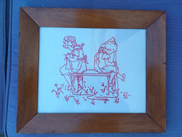 Cadre Ancien Avec Broderie Point De Croix Main - Thème La Châsse - Pièce D'occasion
