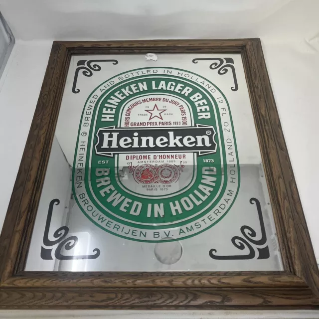 Heineken Lager Beer Large Glass Mirror Brewed In Holland 19 x 23 Bar Man cave