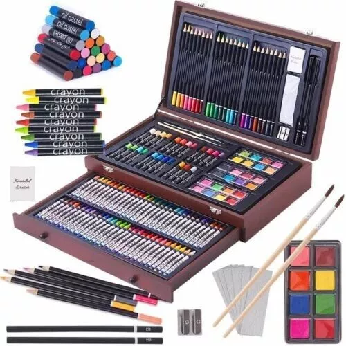 Set De Pintura Maletín de Madera Con 143 Piezas Set de Dibujo Profesional