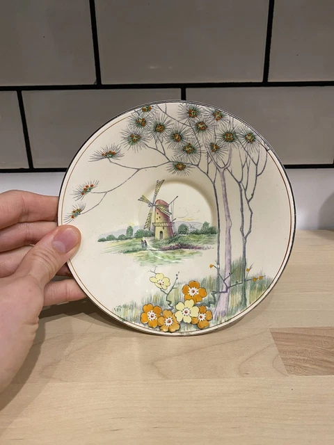 Royal Winton Grimwades 1930s Hand Painted Windmills And Flowers Set Of 3 Saucers