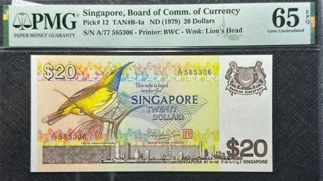 PMG65 EPQGEM SINGAPORE $ 20 Dollars 2nd Series "BIRD" B/note(+FREE1 note)#25315