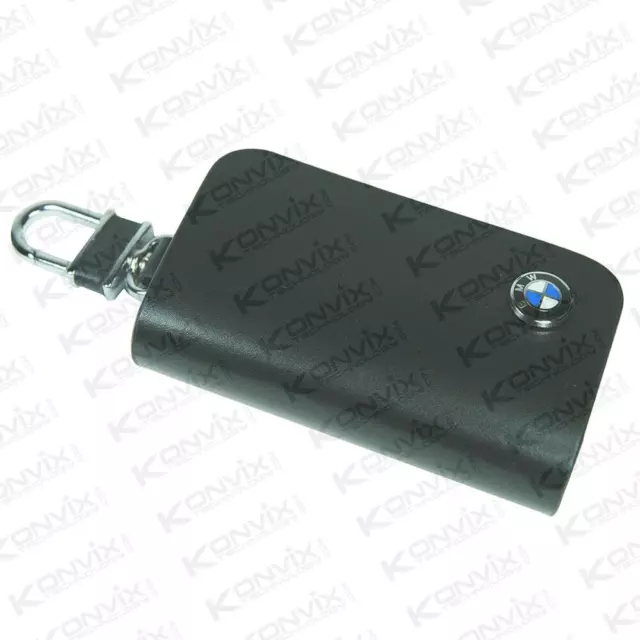 Porte-clés de voiture en cuir véritable logo BMW noir avec un design élégant