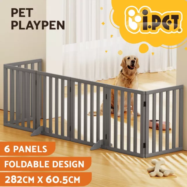 i.Pet Dog Playpen Enclosure 6 Panel Pet Fence Wooden Play Pen