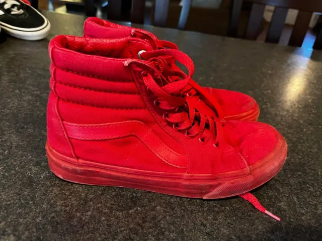 Vans Red monochrome sk8-hi high top size mens 5 womens 6.5 all red solid