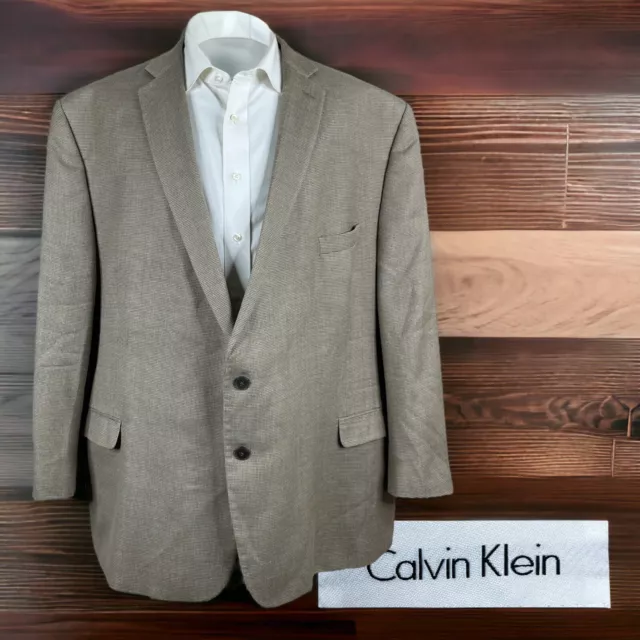 Calvin Klein Sport Coat Blazer Mens 56R Textured Beige Silk Wool