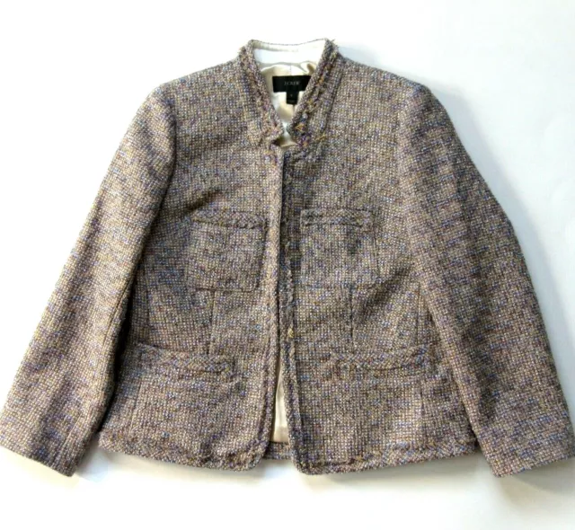 NWT J.Crew Colorful Metallic Tweed Jacket in Plum Multi Front Pockets Twinkle 6 2