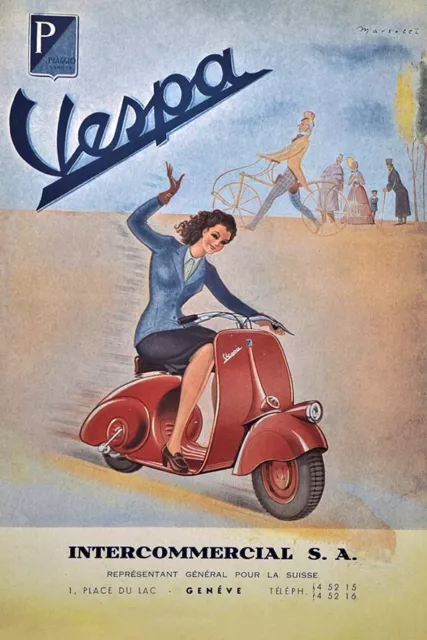 Poster Manifesto Locandina Pubblicitaria Stampa Vintage Scooter Vespa Piaggio