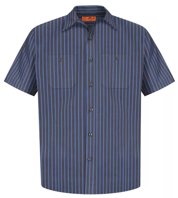 Red Kap® - Short Sleeve Striped Industrial Work Shirt with custom patches