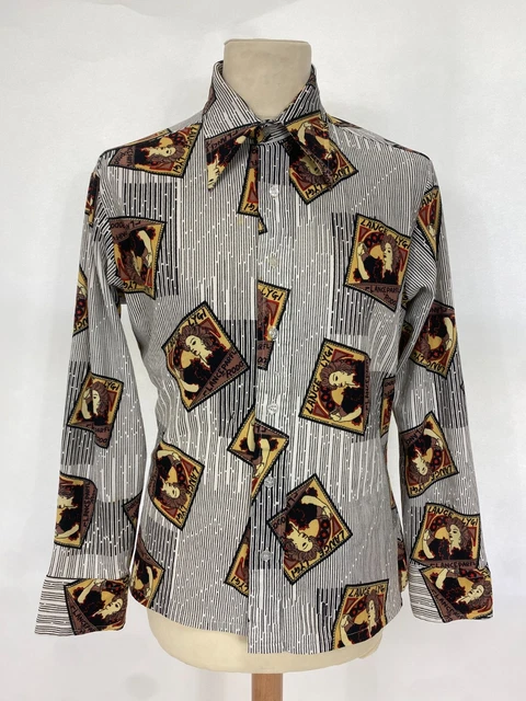 RARE VINTAGE 70S Cellini shirt dagger collar mod scooter abstract retro ...