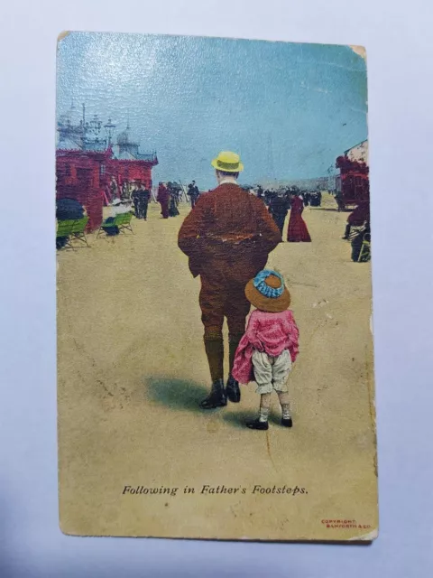 VINTAGE. "Following in Father's Footsteps" Color Postcard. Series No.1526.