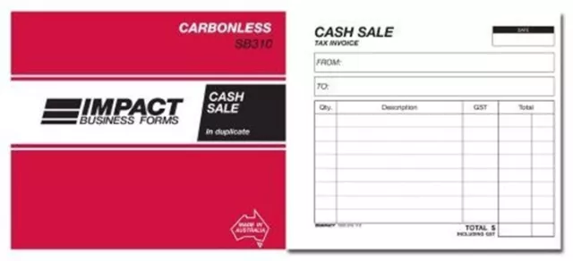 5 x  Impact Cash Sale Tax Invoice Book Carbonless 100x127 Duplicate SB310