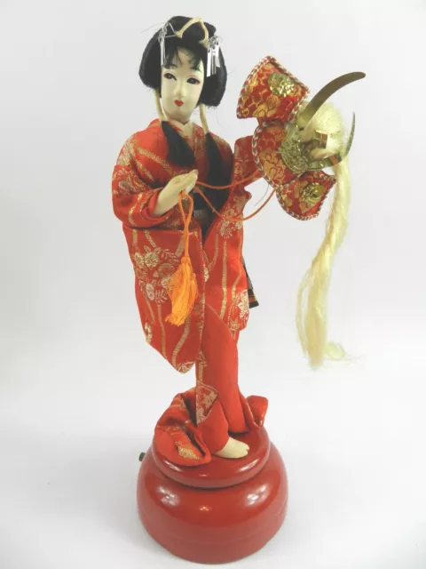 Antique Vintage  Sankyo Orgel Japanese 13" Geisha Warrior Helmet Hand Made Doll