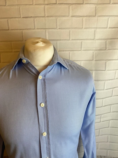 Camicia Hawes & Curtis blu twill 14,5"" - 33"" aderente doppio polsino