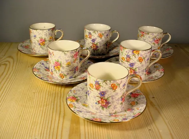 Royal Winton Grimwades "Eleanor" Chintz  SIX Coffee Cups & Saucers