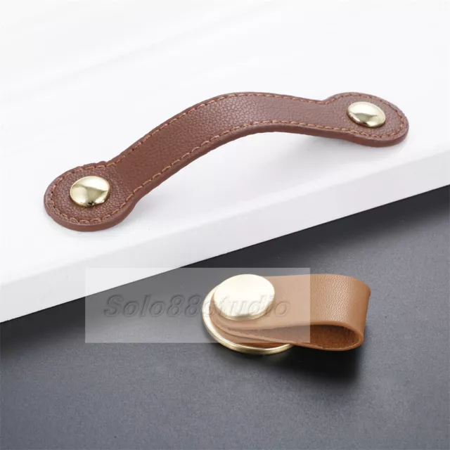 Retro Cabinet Leather Knobs Door Drawer Wardrobe Cupboard Dresser Pull Handle