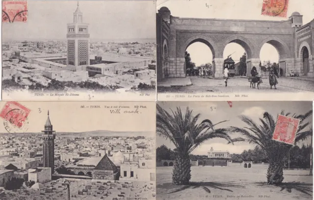 Lot de 4 cartes postales anciennes postcards TUNISIE TUNISIA TUNIS stamp timbres