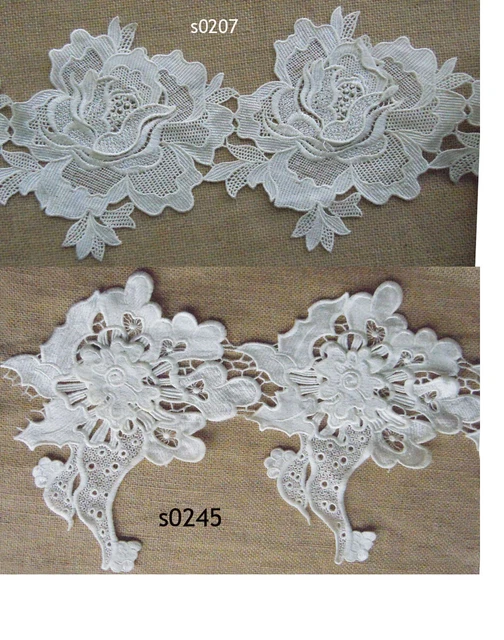 1 Yards 7.5" - 11" Wide 3 D Rayon Venise Floral Lace Ivory zhs25
