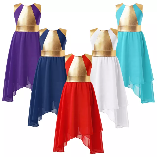 Kids Girls Dress Metallic Dance Zipper Gymnastice Bronzing Stage Performance