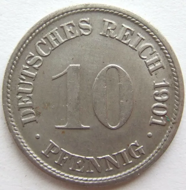 Moneta Reich Tedesco Impero Tedesco 10 Pfennig 1901 G IN Extremely fine /