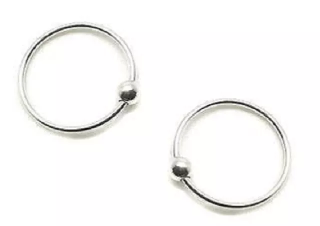 PAIR Sterling Silver Ball Labret HoopThin Tragus  Cartilage Lip Nose Helix Rings