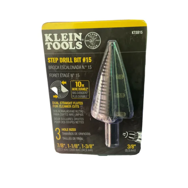 🌟🎈 Klein Tools KTSB15 Double-Fluted 3/8-Inch 3-Hole Step Drill Bit 🌟