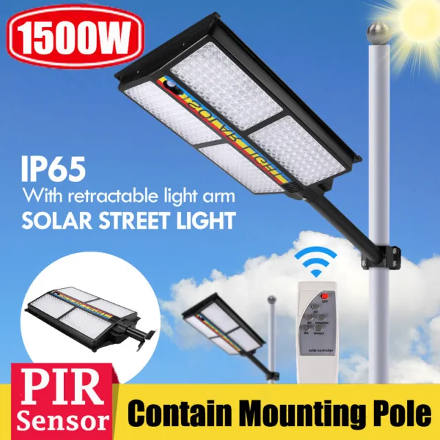 Solar Street Light 1500W Watts Solar LED Flood Light Dusk to Dawn 3350000LM+Pole