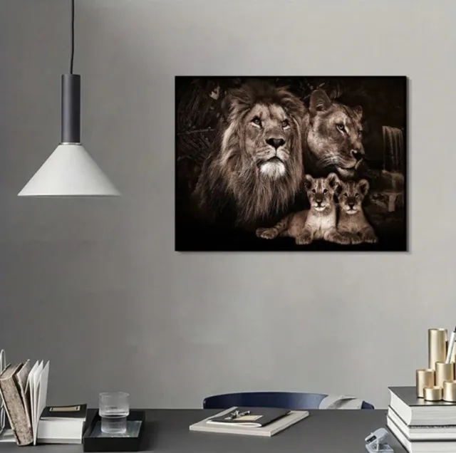 "Lion Family Modern Poster Print Canvas - Safari Wildlife Wall Art"